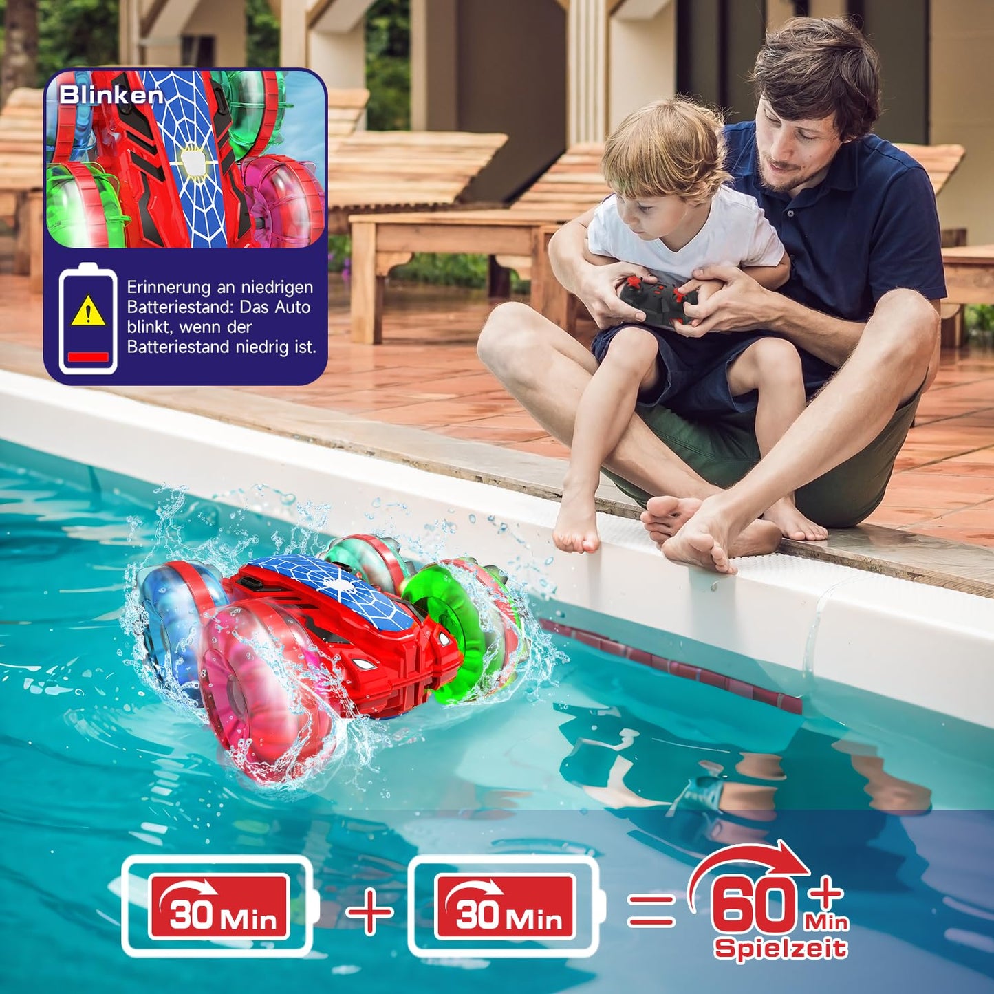 Remote-controlled amphibious vehicle for 3-8 year olds, Spider remote-controlled car with hand control, gesture sensor toy car with lights & 360° rotation, pool toy water toy
