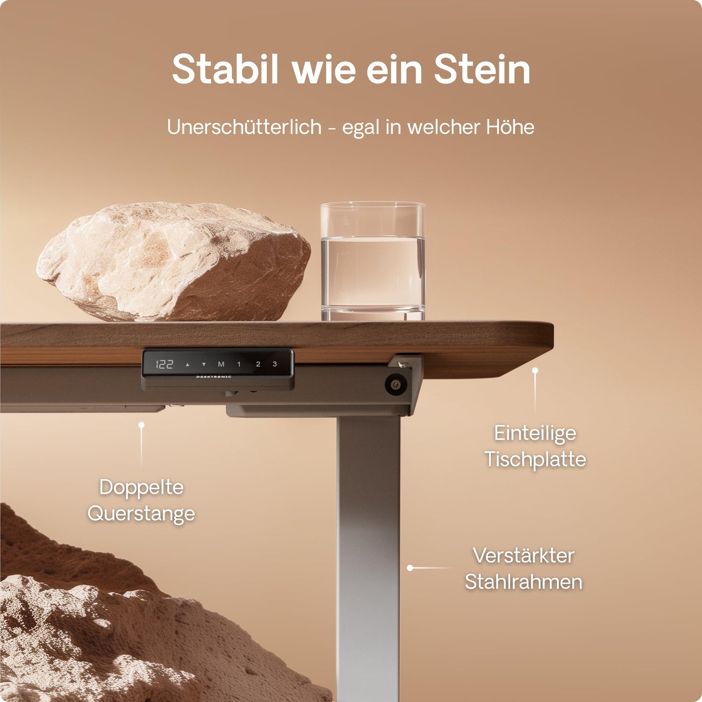 Desktronic Homeone height-adjustable desk 140 × 70 cm - Electric desk with two electric motors, touchscreen control, and integrated USB-A and USB-C charging ports.