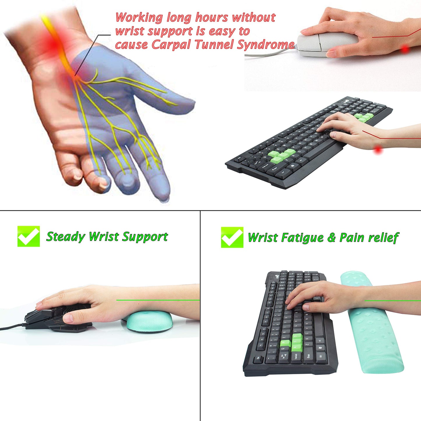 BRILA Wrist Rest – Ergonomic Memory Foam Wrist Support for PC Gaming Computer Laptop Work - Massaging Holes Design Wrist Rest (Aquamarine Bundle)