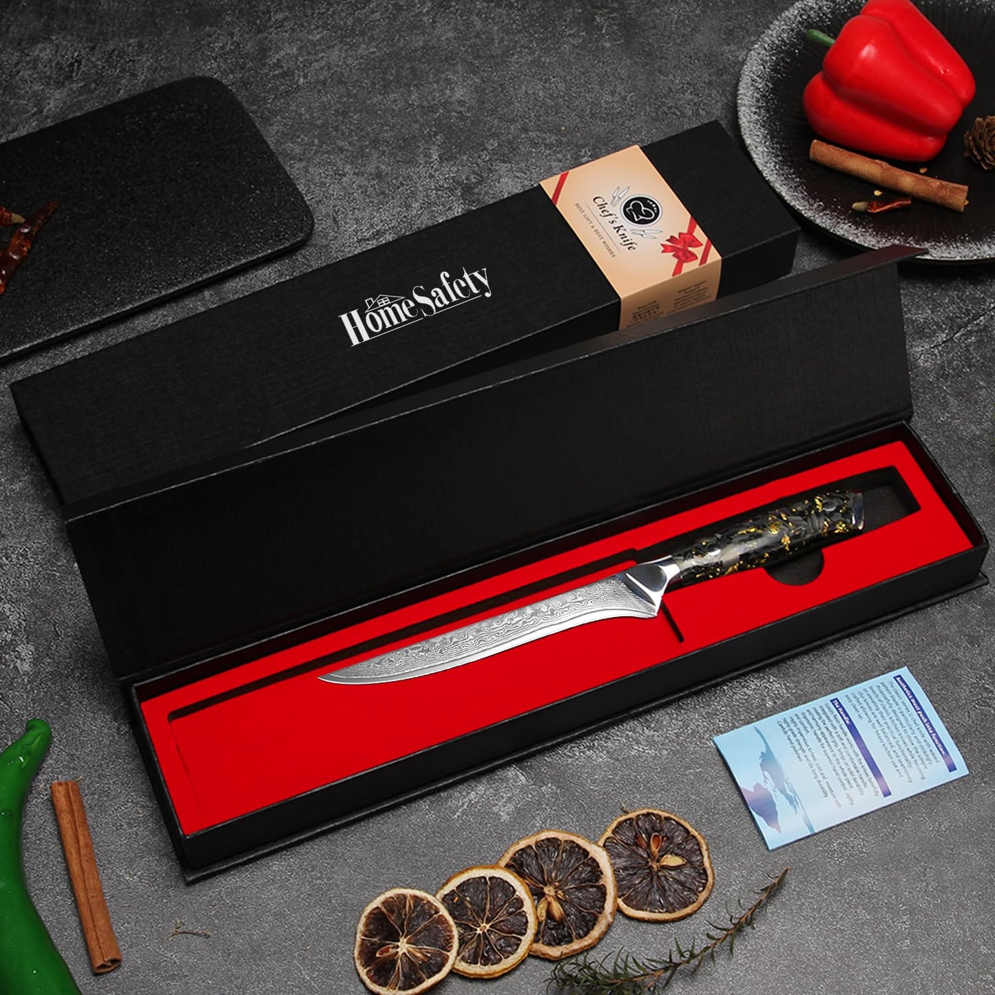 Home Safety Damascus Boning Knife - Damascus Fillet Knife I Extra Sharp 5.7" Blade Made of 67 Layers VG-10 Damascus Steel I Hand-Forged Fish Knife, Gift Box