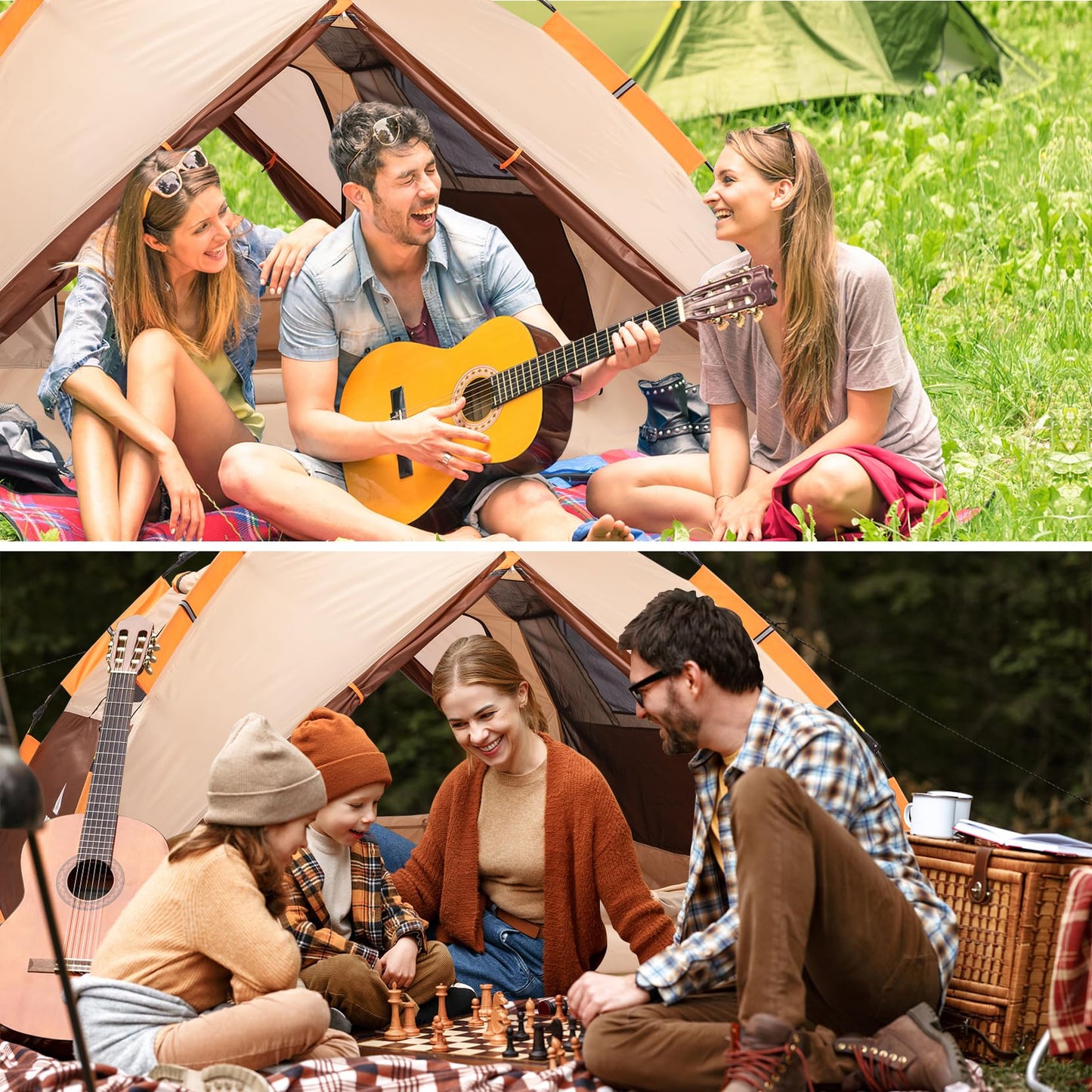 Prayset camping tent, pop-up tent for 3 persons, family dome tent waterproof, windproof with 2 mesh doors, 2 mesh windows, 2 in 1 double layers, carry bag for camping, hiking, backpacking.