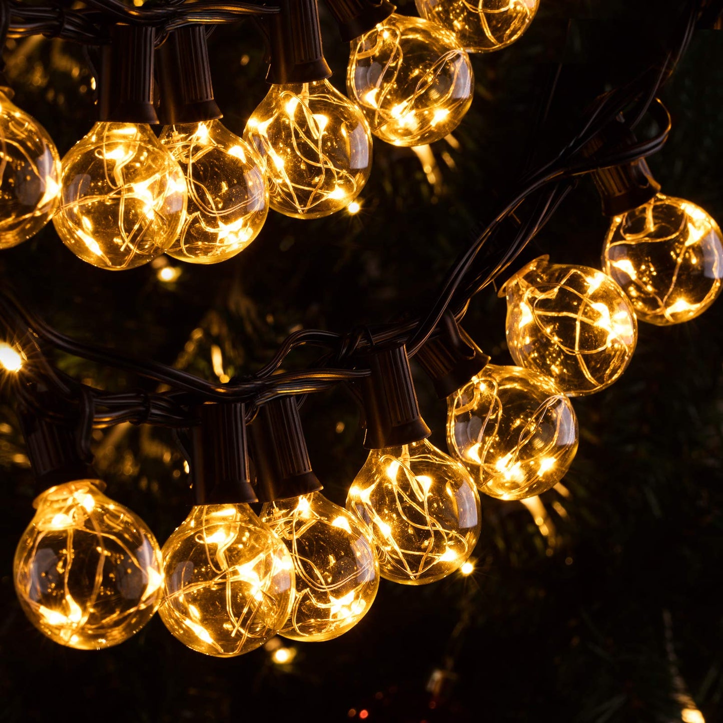 Quntis 38ft IP65 LED outdoor string lights, 30 G40 bulbs E12 warm white + 3 spare bulbs, 155 LEDs, waterproof for party garden balcony patio tent cafe décor.