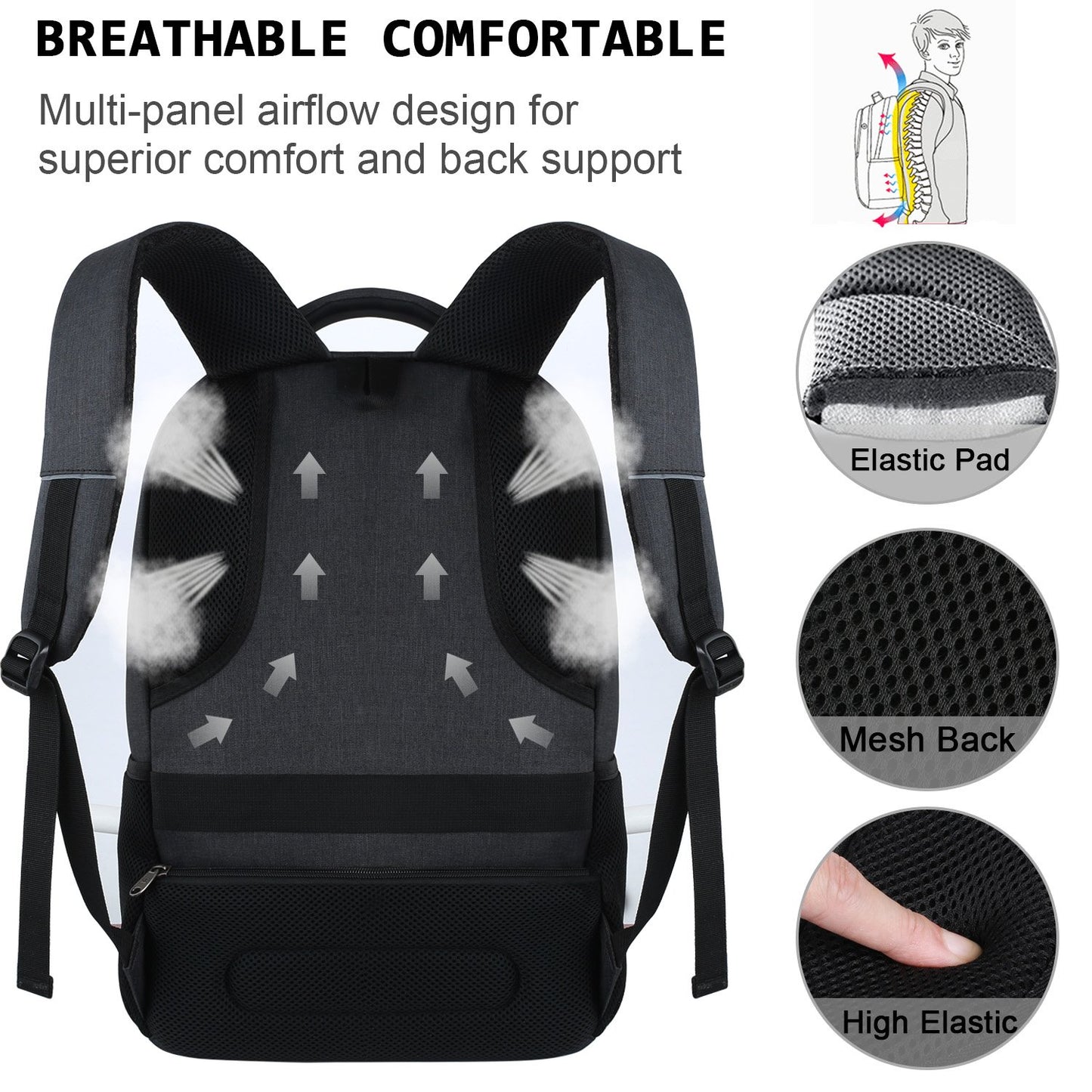 Marcello laptop backpacks with USB charging port for men and women for work school college school backpack for boys teenagers with laptop compartment & anti theft pocket (black, 15.6 inch)