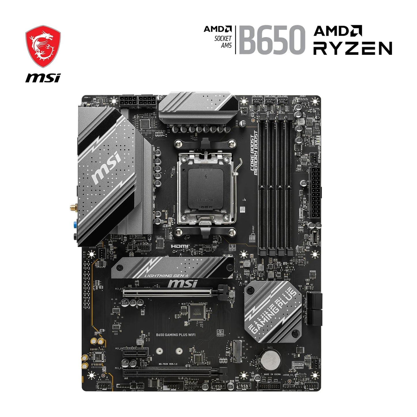 MSI B650 Gaming Plus WiFi Motherboard (supports AMD Ryzen 7000 processors, AM5 - DDR5 Memory Boost 6400+MHz/OC, 2 x PCIe 4.0 x16, 2 x M.2 Gen4, Wi-Fi 6E, ATX)