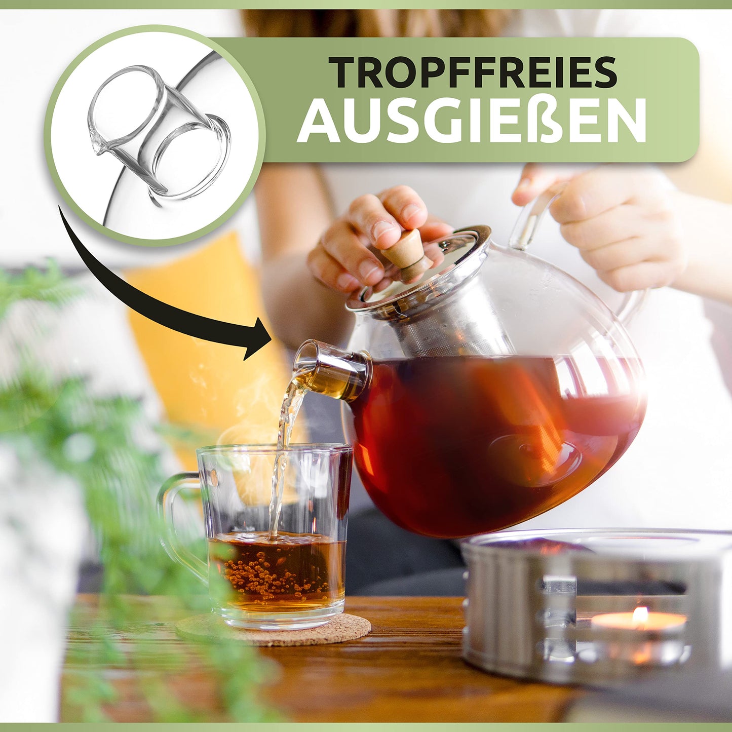 PORADA Glass Tea Kettle with Stainless Steel Heater Infuser Teapot Tea Pot Teapot with Filter Turkish Tea Pot Warmer (1500ml)