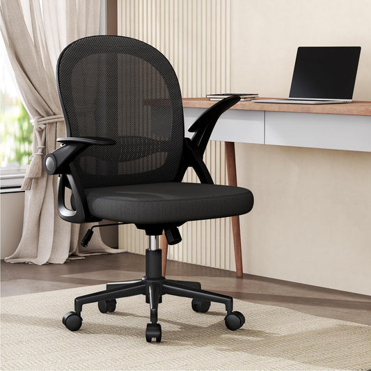 naspaluro office chair, Ergonomic desk chair with breathable mesh backrest, Foldable armrests, Height adjustable, Computer chair, Lightweight chair, 360° swivel chair, Black