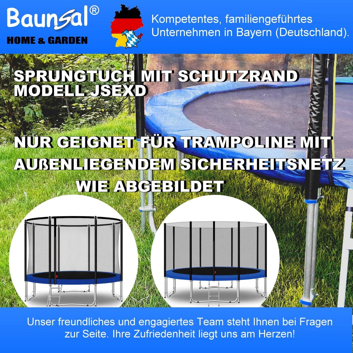 Baunsal® Trampoline jumping mat with safety edge Ø 427 cm with 88 eyelets for spring length 145 mm replacement parts jump mat, replacement mat, safety net, mat for garden trampoline