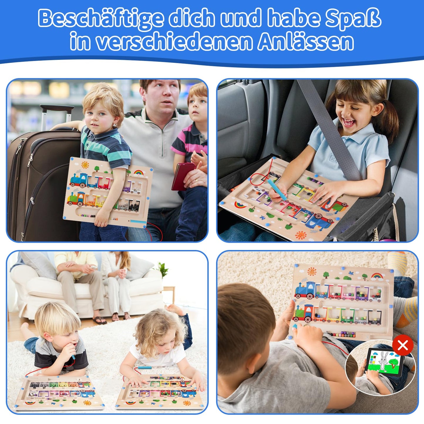Montessori toy magnetic maze game for 2 3 4 5 year olds, wooden children's educational toy busy board, magnet toy kids motor skills toy sorting game gift for girls boys