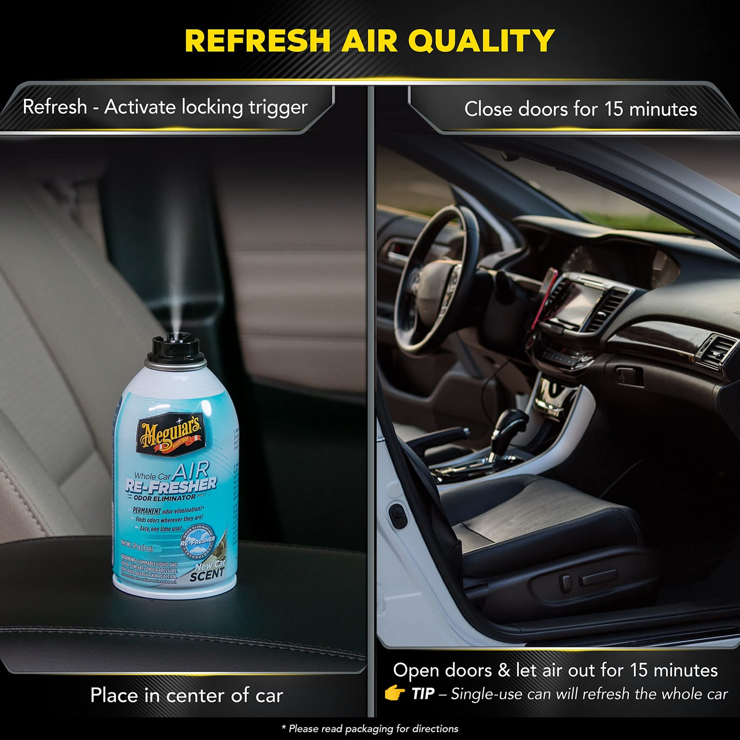 Meguiar's Air Re-Fresher New Car eliminates odors like smoke and pet smells, leaving a long-lasting fresh scent in your vehicle. G16402EU- 59ml.