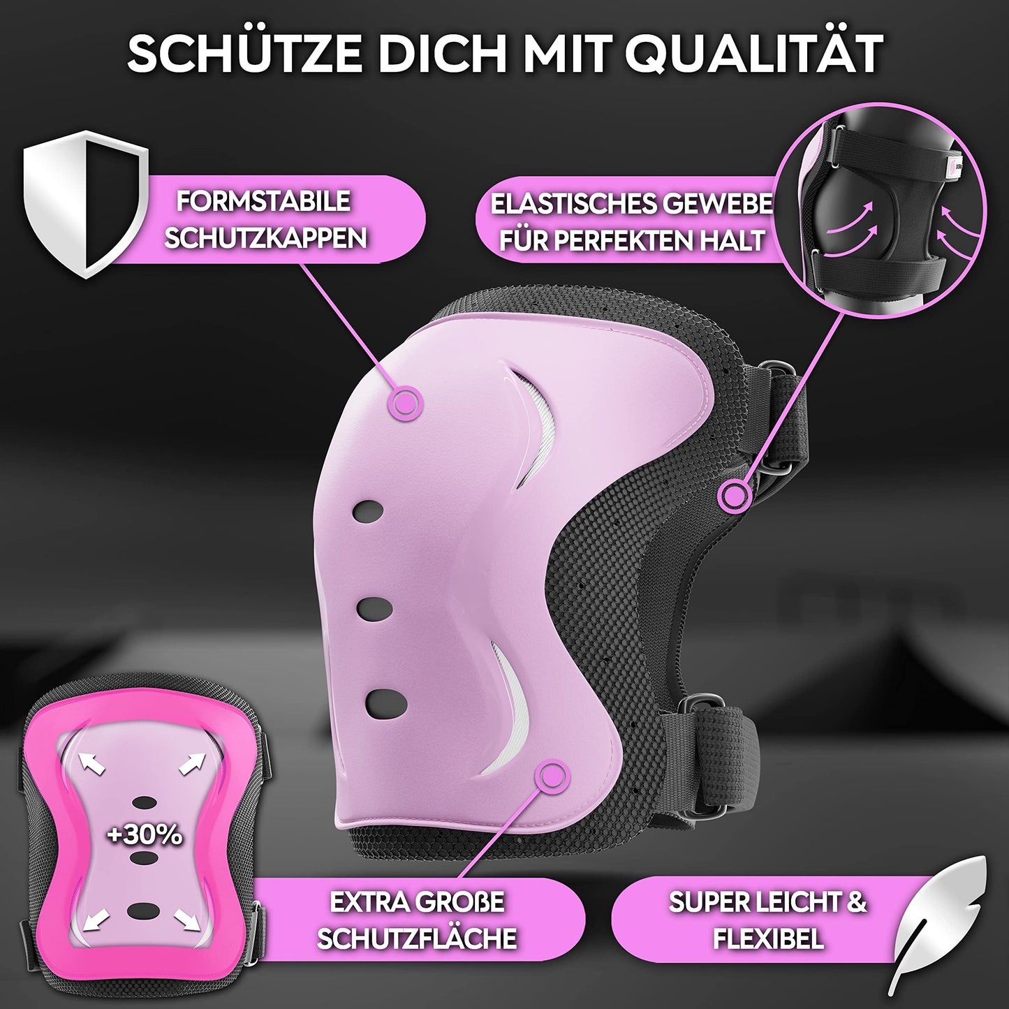 SKATEWIZ Kids Knee Pads - Kids Protectors - Knee Pad Guards - Knee and Elbow Guards - Protective Set - Impact Size S Pk Black