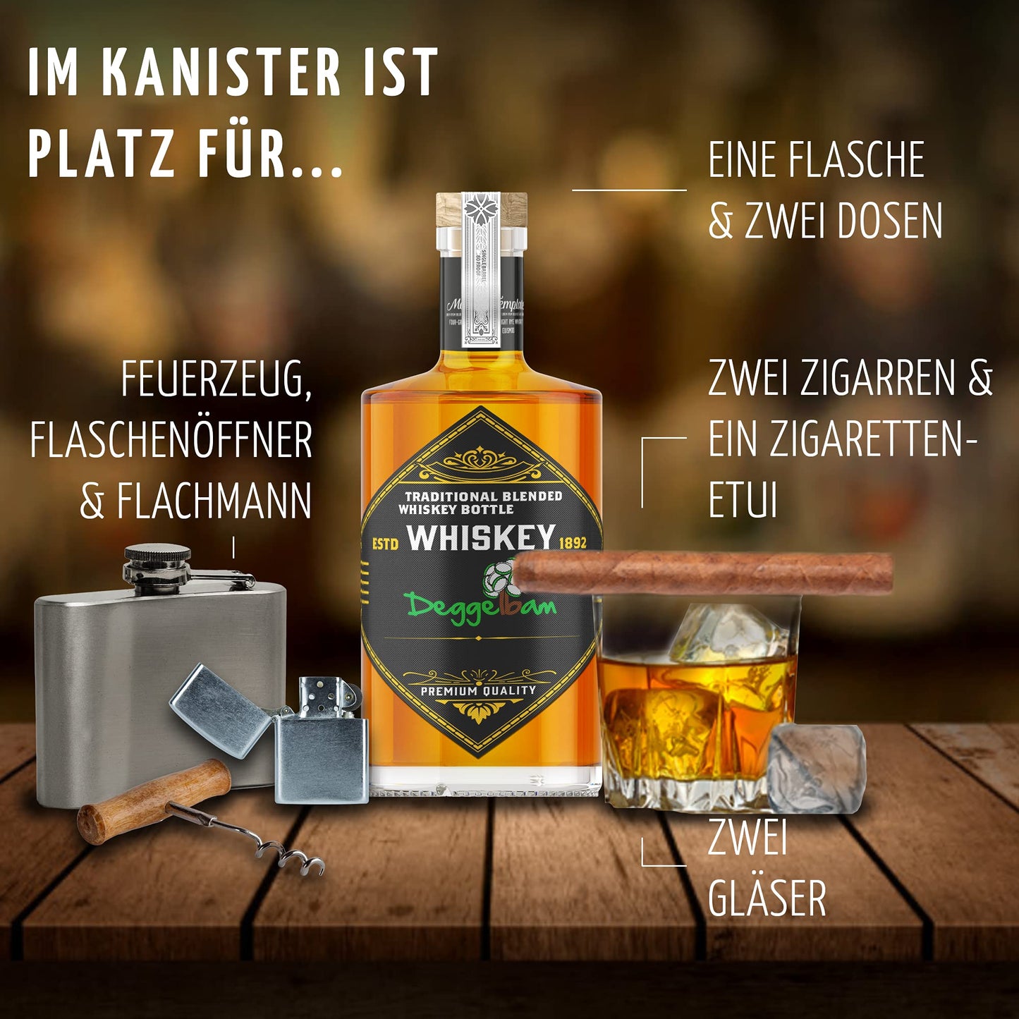 The men's bar for real men - canister as a men's gift/men's handbag with plenty of accessories like a hip flask, and more. *Jerry Can* | Birthday gift | Father's Day gift