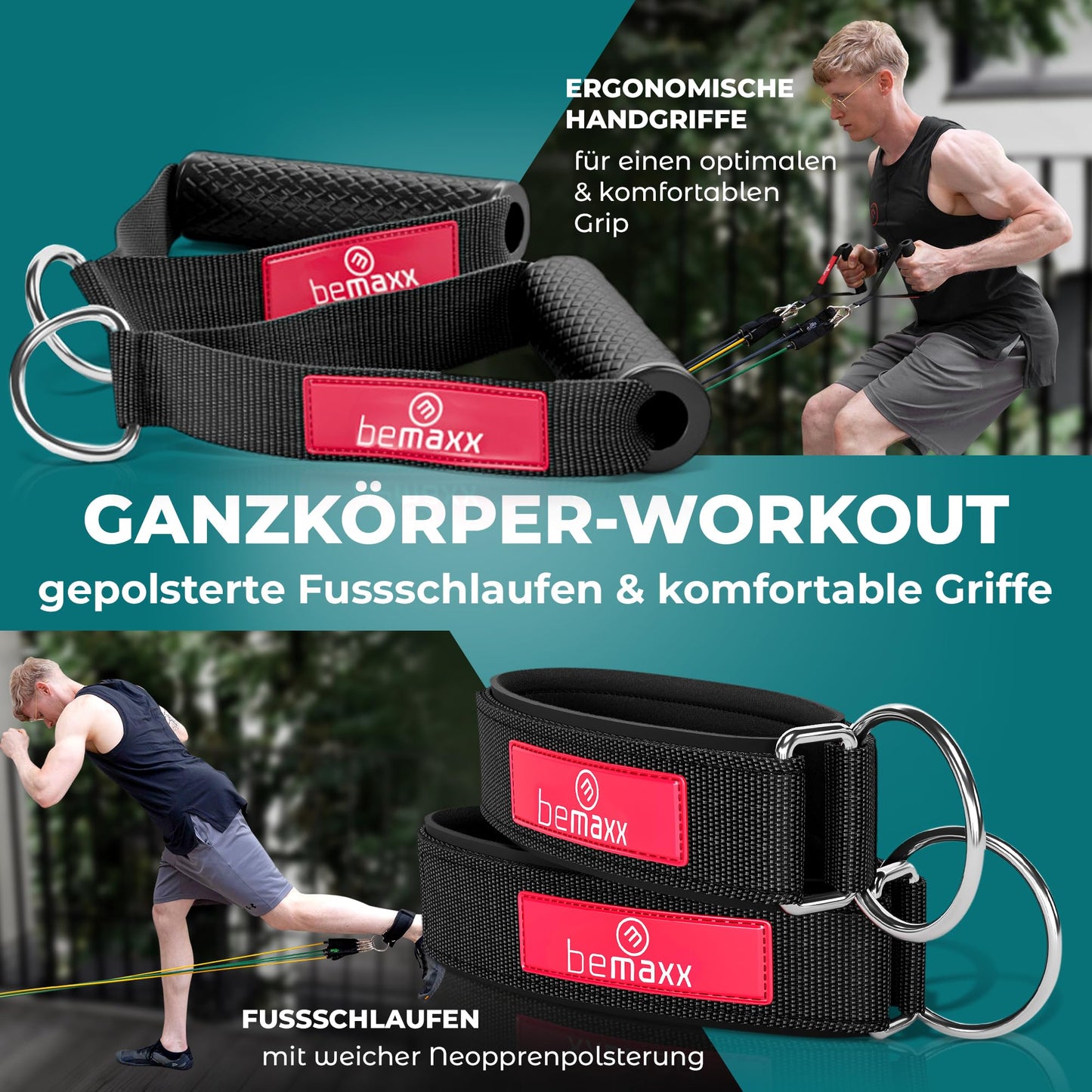 Resistance band set made of fabric with training eBook - expander tubes bands fabric fitness bands - resistance band set includes: 5 handles door anchor ankle straps