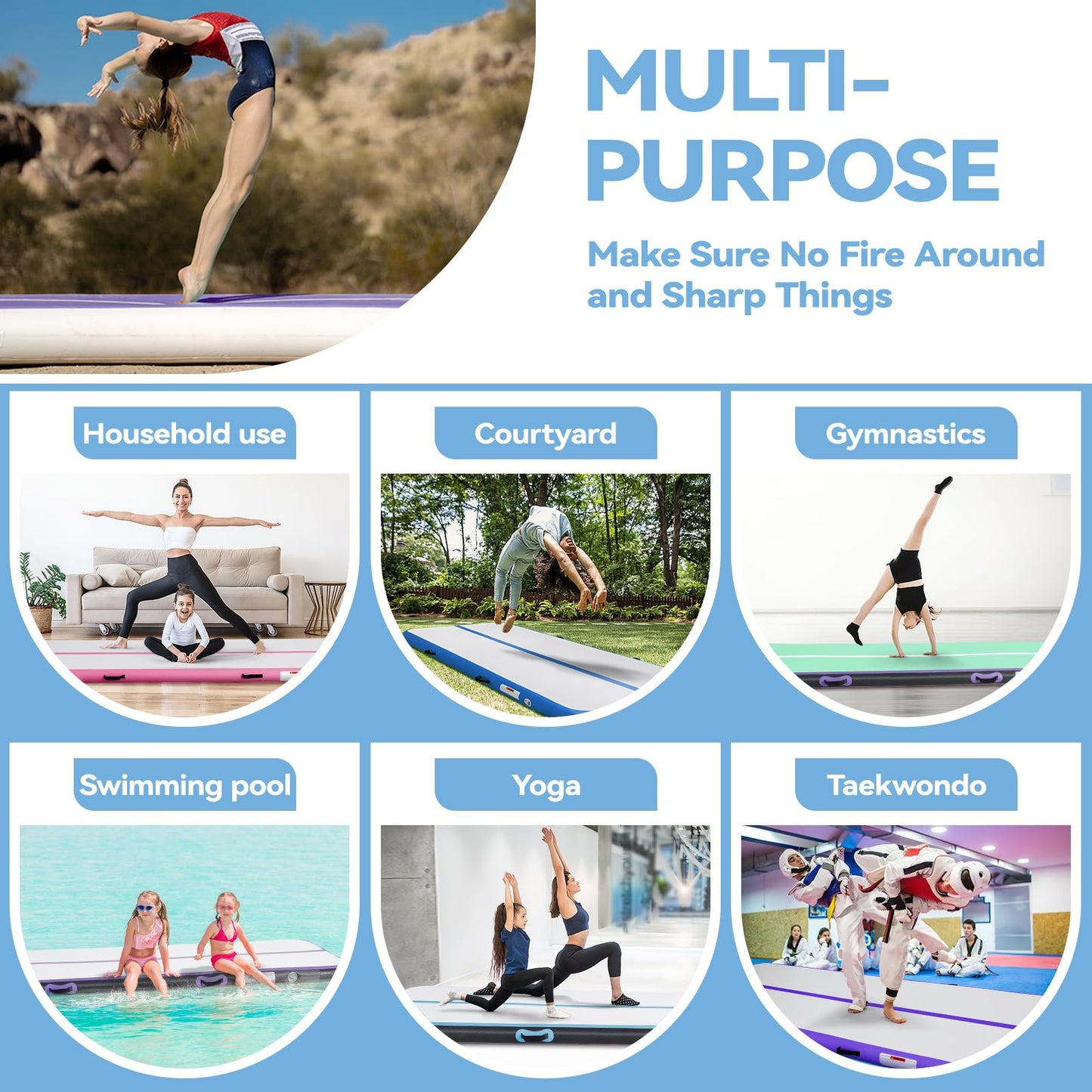 Airtrack mat with electric air pump 10cm high 3M tumbling mats Inflatable gymnastics mat Yoga mat Camping training mat