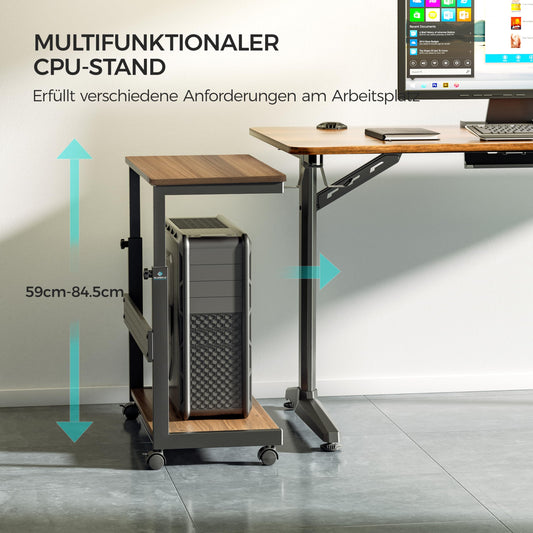 EUREKA ERGONOMIC Adjustable PC Tower Stand, ATX Case CPU Holder PC Cart, CPU Stand with Wheels and Mouse Pad, Walnut Color.