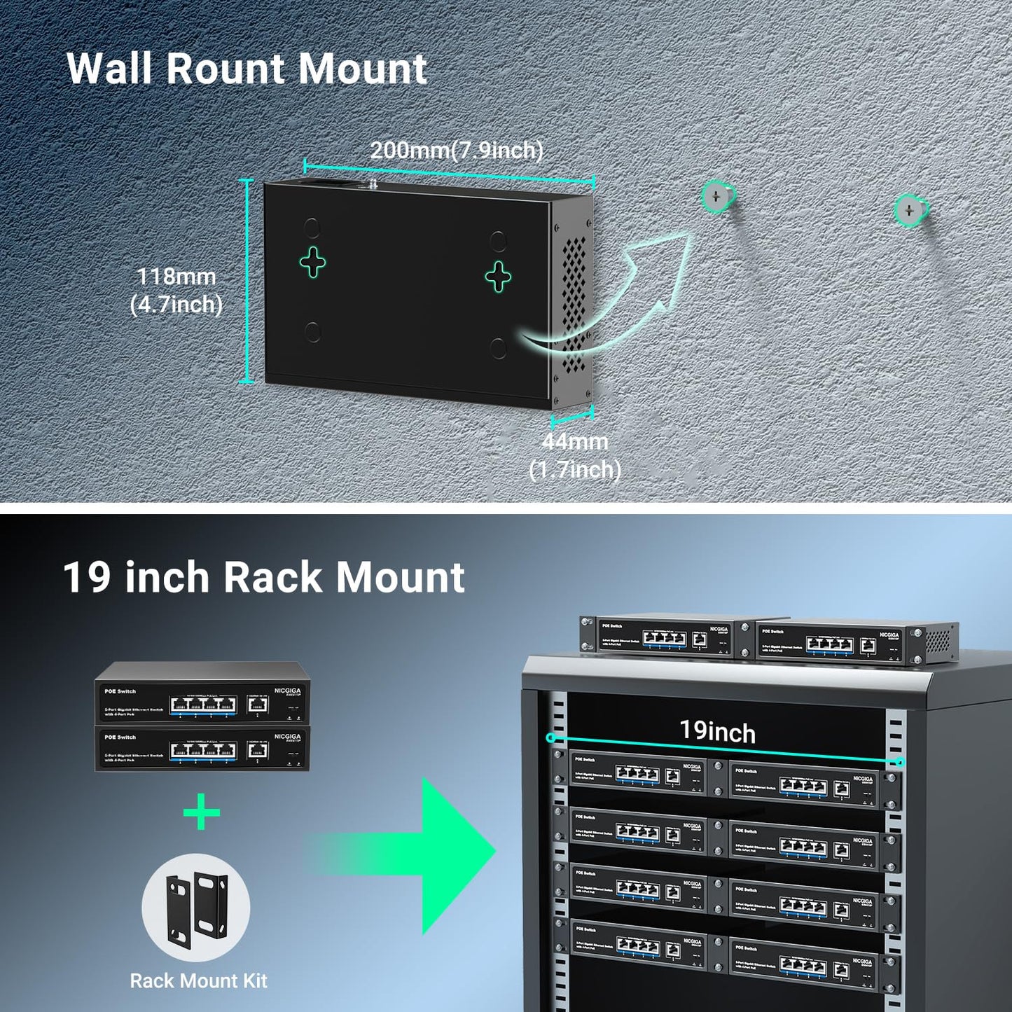 4-Port Gigabit PoE Switch Unmanaged with 4 Port IEEE802.3af/at PoE @78W, 1 x 1000Mbps Uplink, NICGIGA 5-Port Network Power Over Ethernet Switch, VLAN Mode, Desktop/Wall Mount.