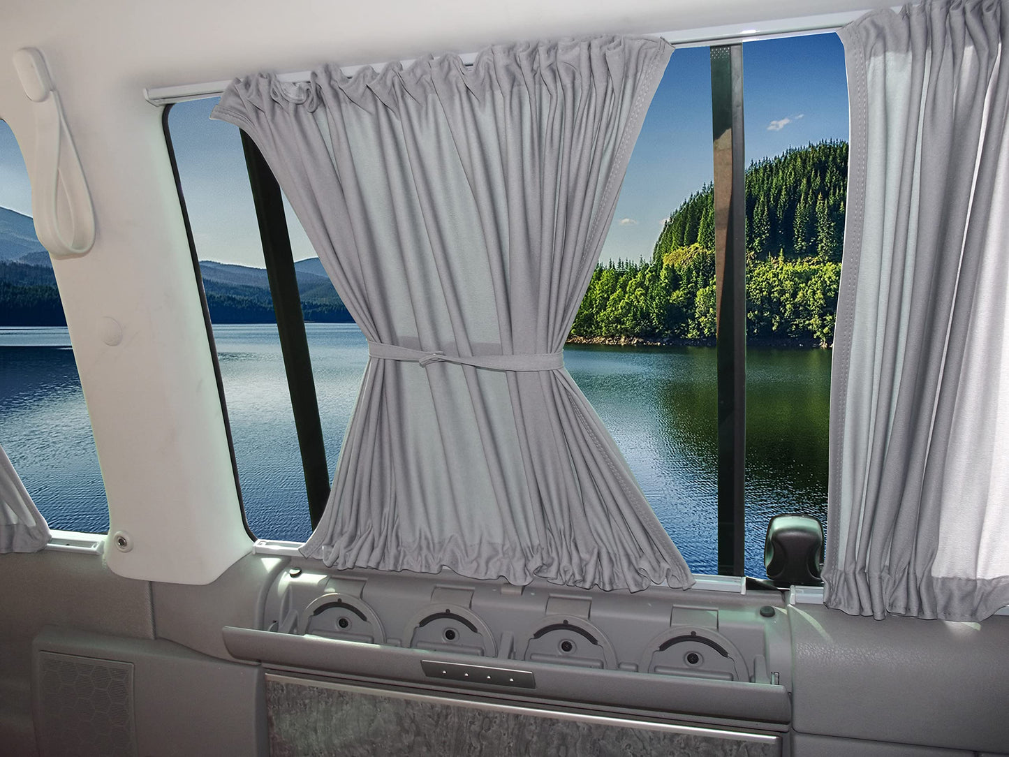 BREMER SEAT COVERS Made to Measure Curtains Sun Protection compatible with VW T4 Multivan Caravelle 1990-2003 in Grey Camping Accessories Motorhome Accessories Camper Curtain Set AMZ