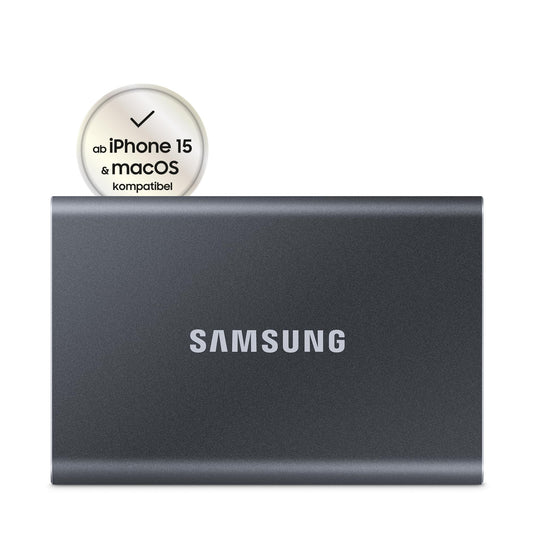 Samsung Portable SSD T7, 2TB SSD, USB 3.2 Gen.2, 1,050 MB/s Read, 1,000 MB/s Write, External SSD Drive for iPhone 15 and newer, Mac, PC, smartphone, and gaming console, Gray, MU-PC2T0T/WW