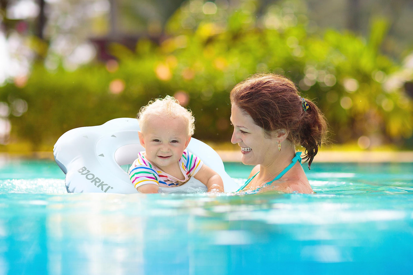 BJORKI® Baby Swim Ring - Adjustable swim aid for babies from 6 months to 3 years - Sturdy float ring for babies from 6 months old - Perfect swim trainer to promote motor skills