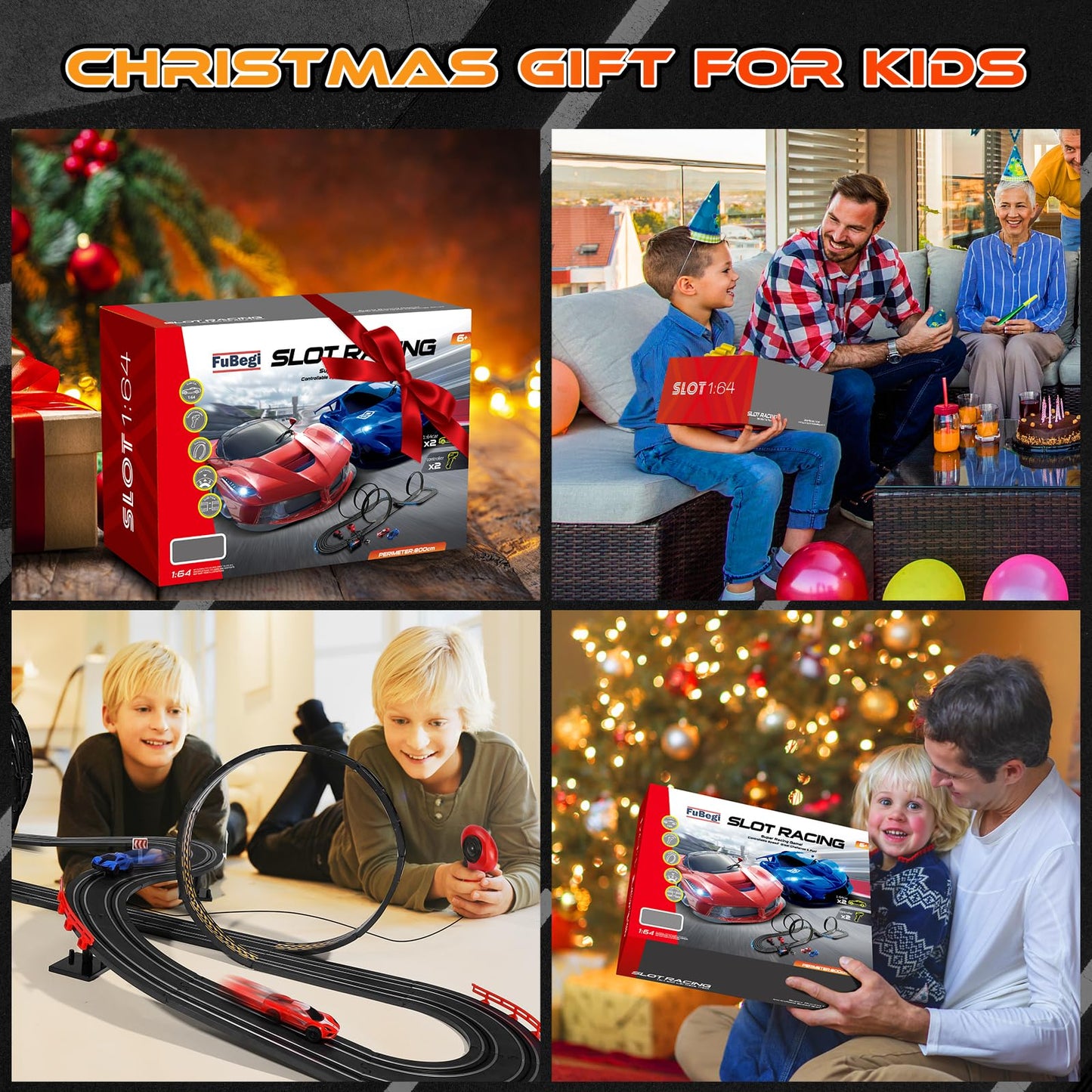 Race track Electric Slot Car Racing Set for Kids Boys Age 6 7 8-12, Battery Operated Electric Track for Kids 6-7, Racing Game 2 High-Speed Racing Cars 1:64 Scale