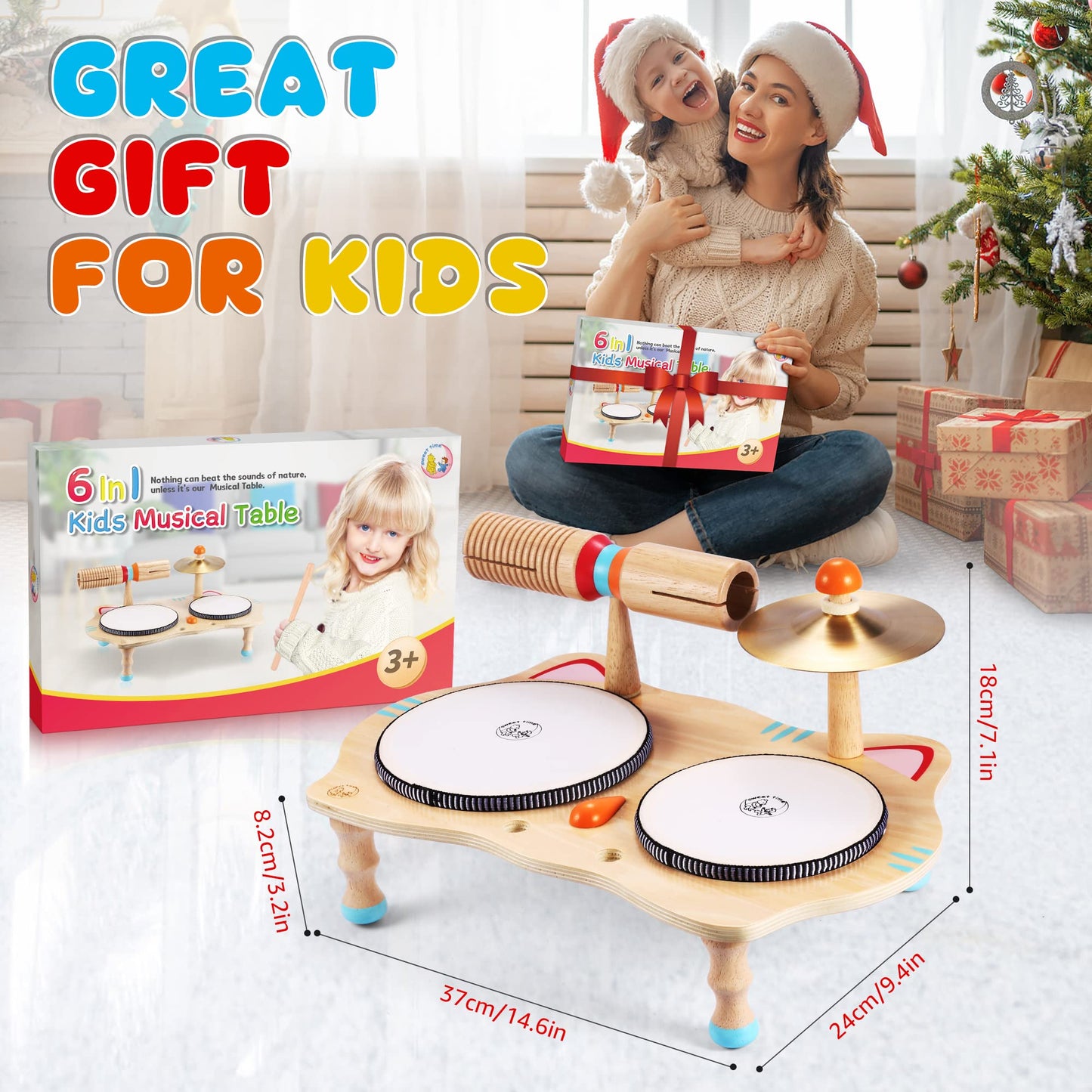 Sweet Time musical instruments for children, music kids' toys with xylophone, wooden percussion set, drum kit rhythm toy for toddler boys and girls (children's drum set)