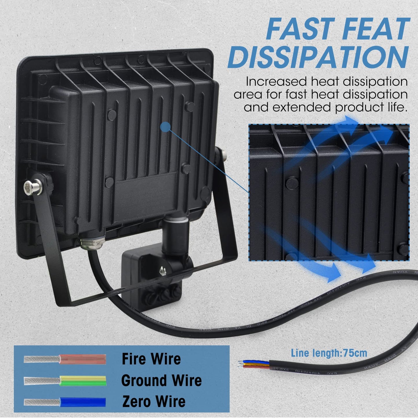 Outdoor 100W LED floodlight with motion sensor, 10000LM, IP66 waterproof. Cold white 6000K.