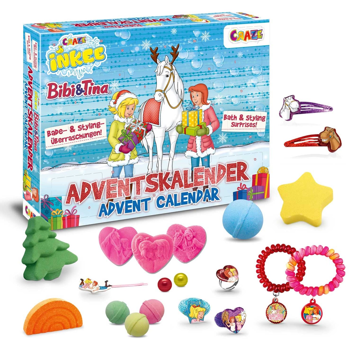 INKEE Bibi & Tina Advent Calendar for Kids - Bath Fun Toy Advent Calendar with Bath Bombs & Beauty Accessories