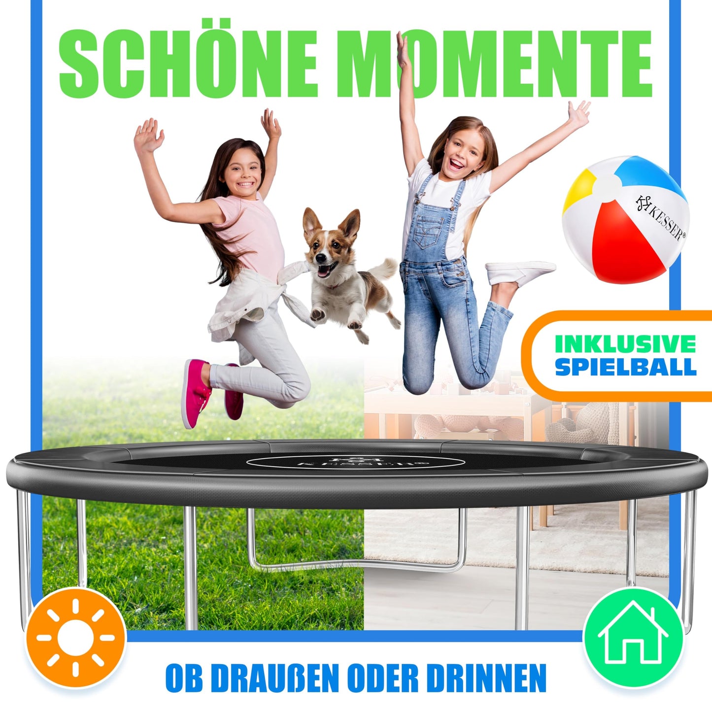 KESSERยฎ - Trampoline Edge Cover ร 244 cm, 30cm wide 100% UV resistant tear-resistant spring cover including beach ball, anthracite