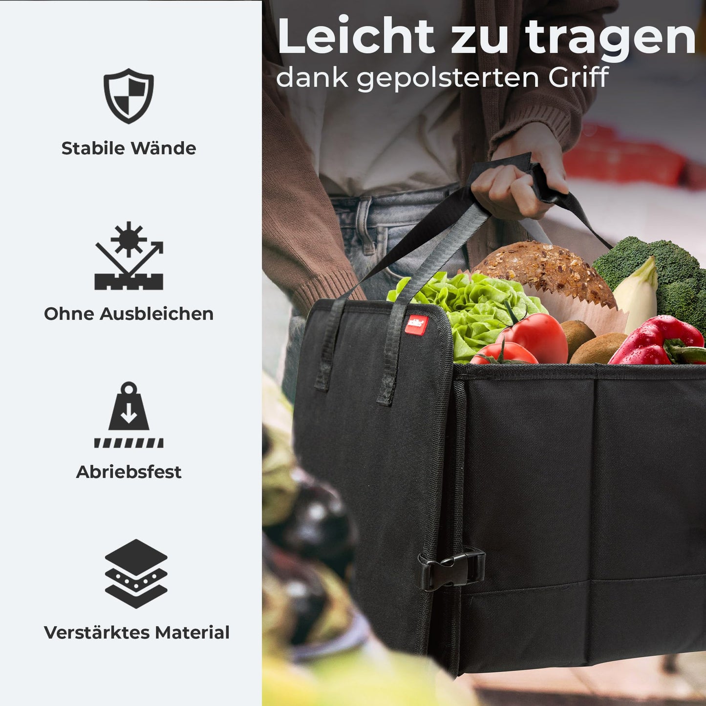 Achilles foldable car trunk box, car organizer, size-adjustable trunk bag, foldable basket, car bag, size-adjustable trunk organizer, velcro attachment on the bottom, 72 x 33 x 30 cm.
