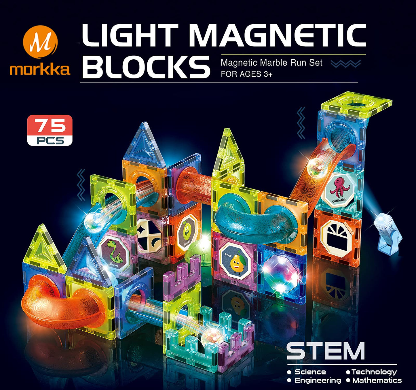 Morkka Magnetic Building Blocks, STEM Montessori Toys for Kids 3-8 Years 3D Learning Toy Set Construction Blocks Gift for Boys Girls Orbital Blocks Track Building (75PCS)