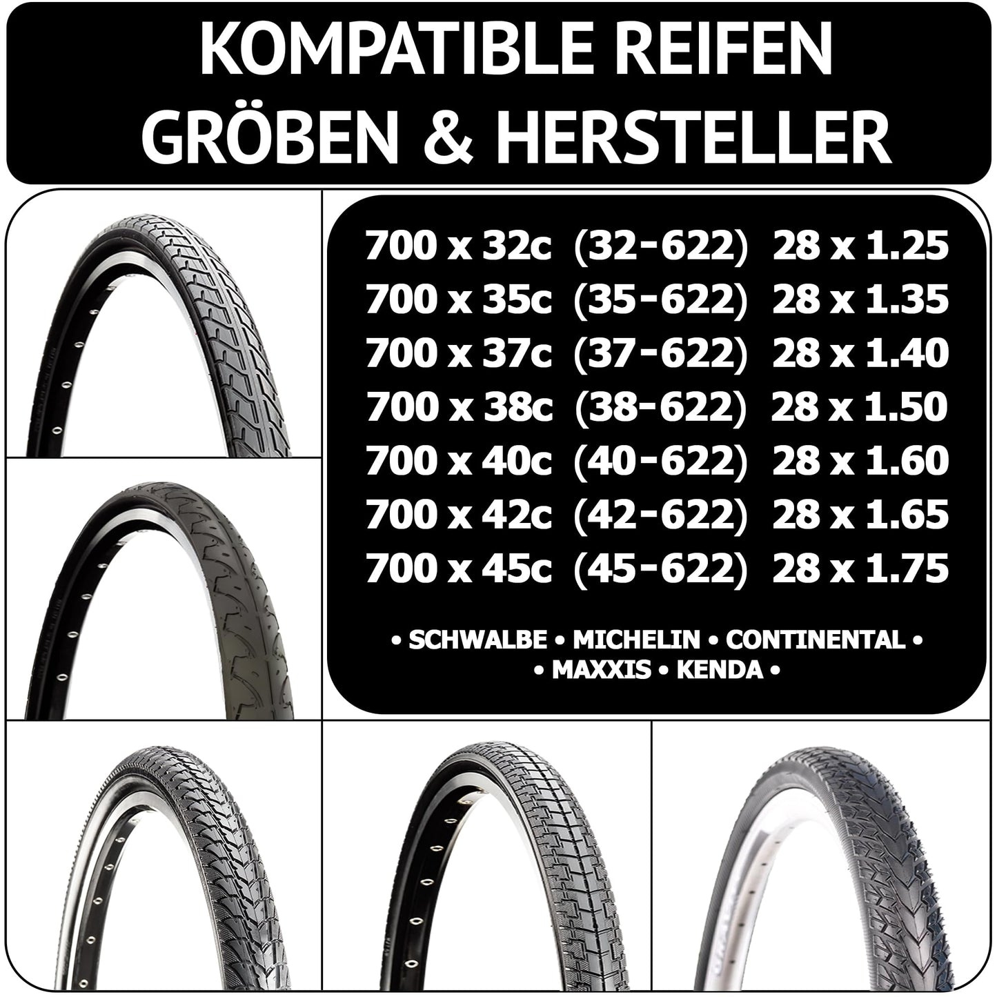 28 inch bicycle tube set | Compatible with Continental & Schwalbe | for AV SV DV valves | Accessories for trekking & city bikes including tire levers & light caps