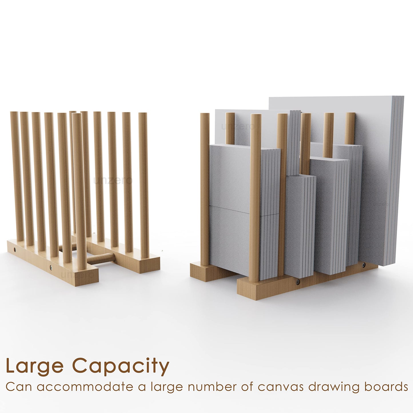 UNZERO Art Storage Rack, wooden storage stand for canvas boards, panels, frames, drawing boards, prints, paper pads, backing board (8.3" D x 15" W x 13.7" H)
