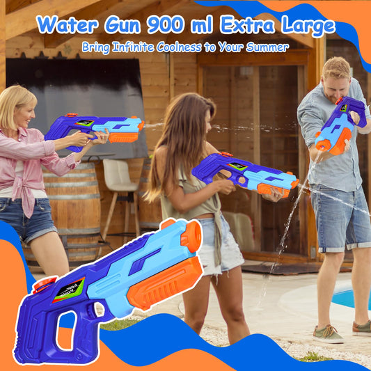 Water gun 900 ml tank large water gun, shooting range 8-10 meters water toy, water gun for outdoor kids pool, garden outdoor for kids and adults, blue