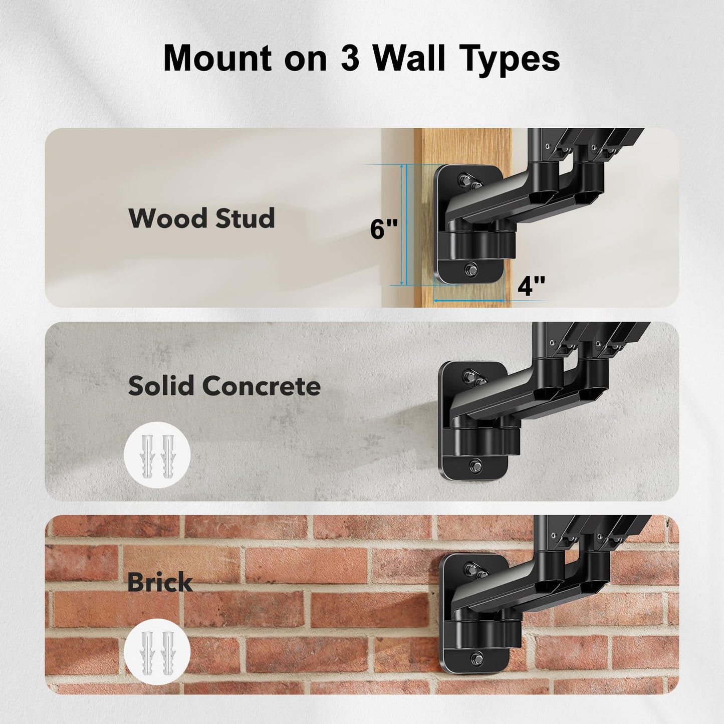 HUANUO Dual Monitor Wall Mount, for 17-32 inch screens, with gas spring arm, supports VESA 75/100mm, 8kg per arm.