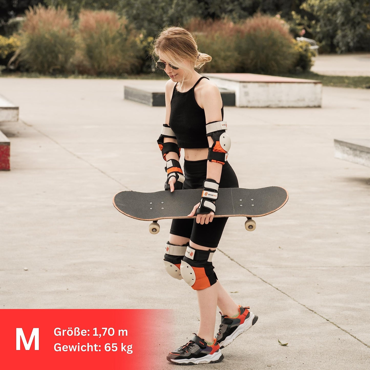 SKATEWIZ Inline Skate Guards Adult - Adult Inline Skate Guards - Knee Elbow Pads - Skate Protectors Protective Gear - Guards Women Men - SHIELD Size M/L Sunrise Orange