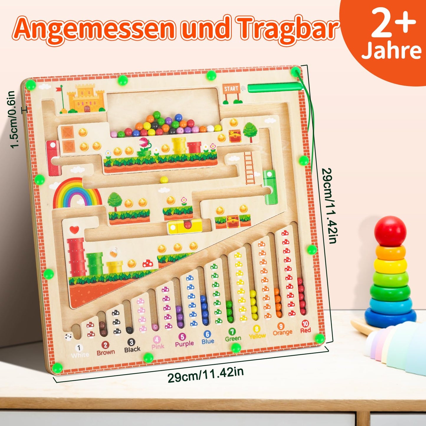 Montessori magnetic toy labyrinth for 2, 3, 4, 5, 6-year-olds. Magnetic motor skills toy for kids, wooden gift for 2, 3, 4-year-old boys and girls.
