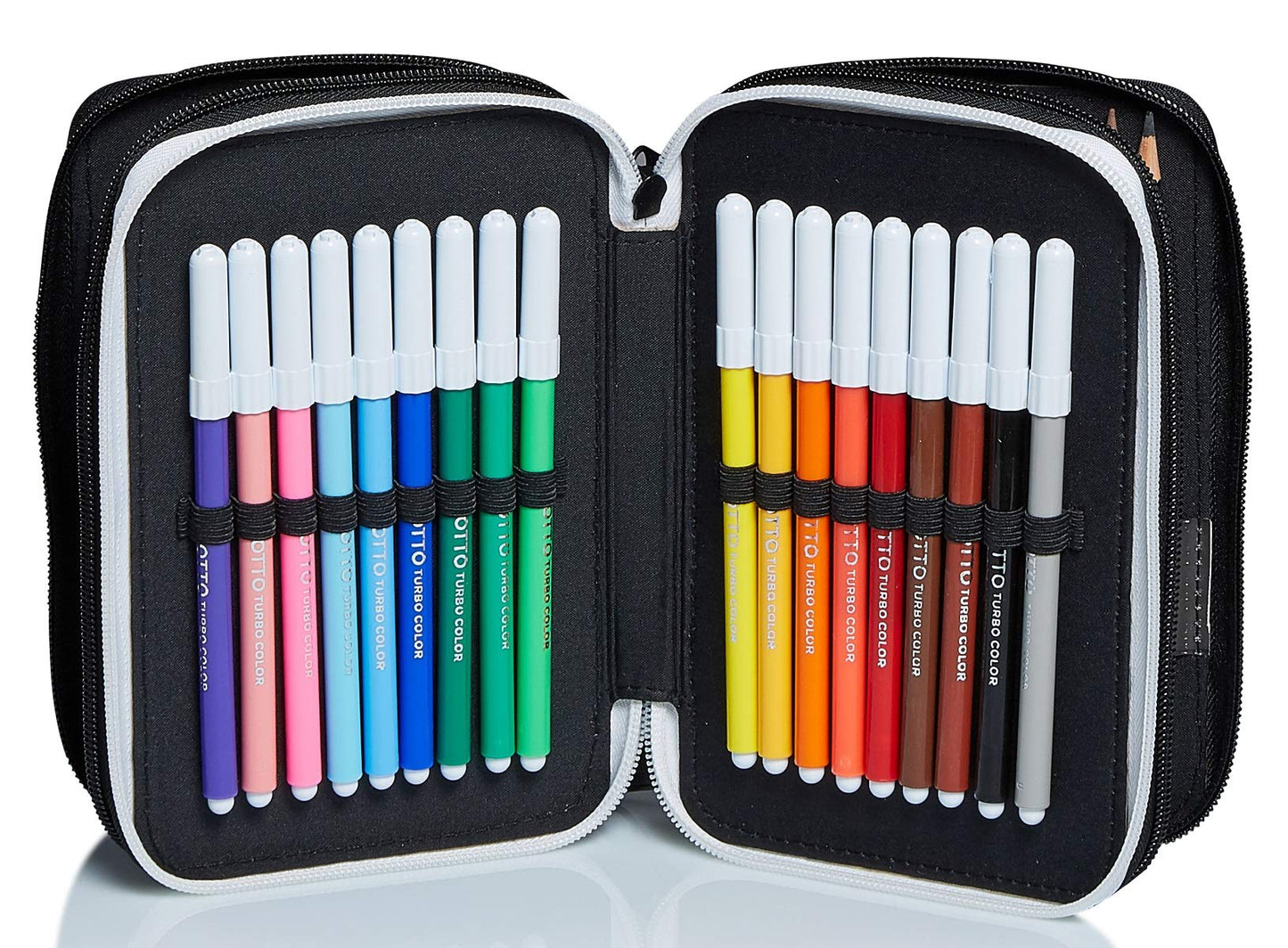 Seven Juventus pencil case, pen pouch for stationery, complete with pencils, markers, school supplies, with 3 compartments, girls, school - elementary school, XXL soccer black and white