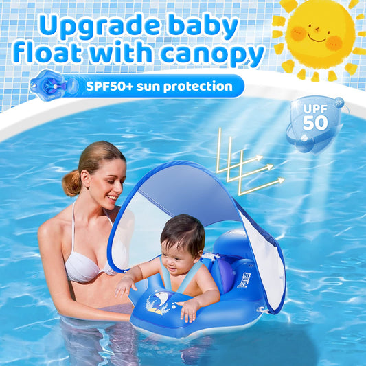 Partner Baby Swim Ring with UPF50+ Sun Canopy, Baby Swim Aid for the Pool, Adjustable Safety Seat, Toddler Pool Swim Ring for 3-36 Months - L
