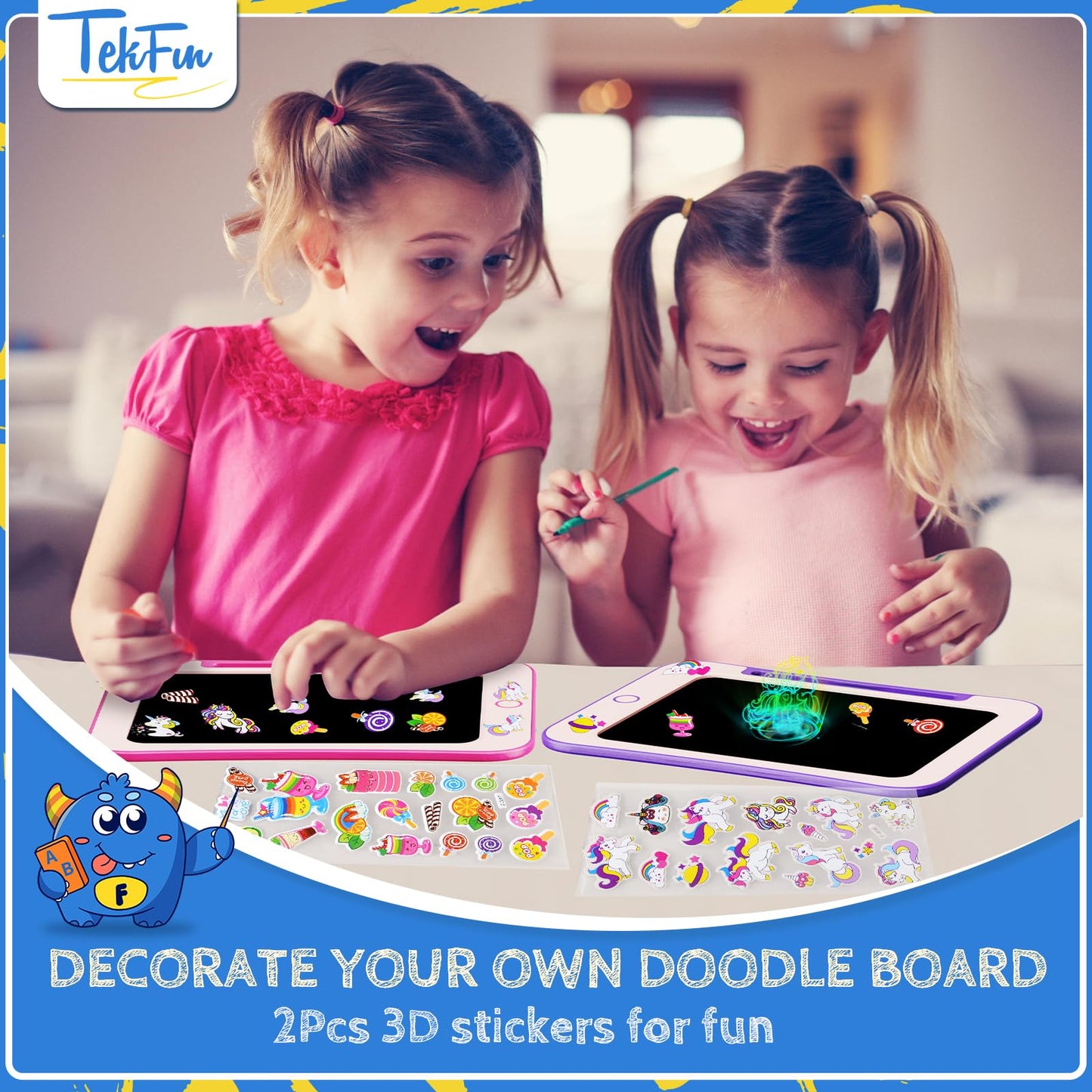 TEKFUN LCD Writing Tablet Kids Toy for Ages 3-7 Boys Girls, 8.5 Inch Magic Drawing Board Doodle Pad for Birthday Christmas Gift (Pink)