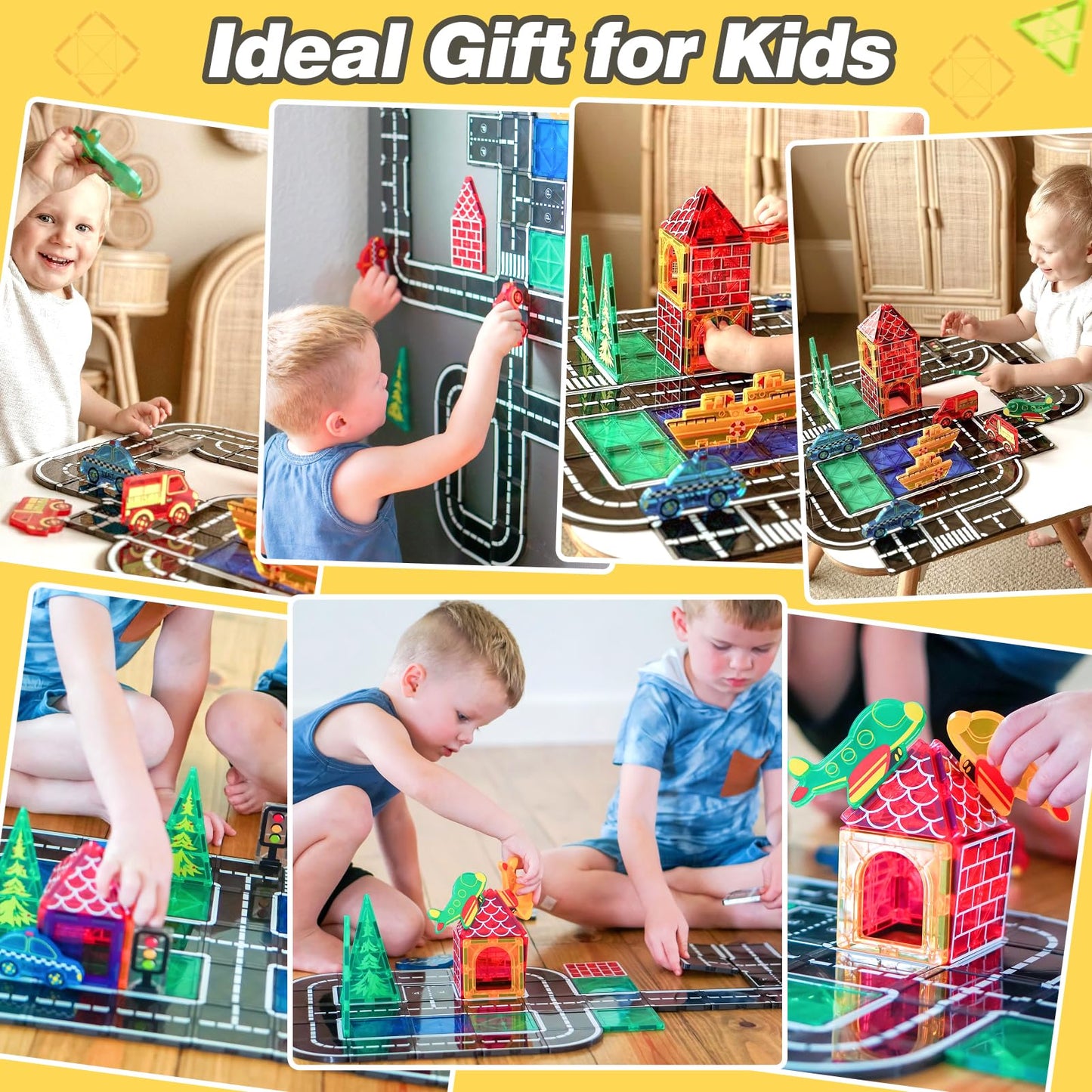 Magnetic tiles city street set, kids toy, sensory games for 3 year old boys and girls, magnetic blocks for kids ages 3-5, 4-8 years old, classroom, a must-have.