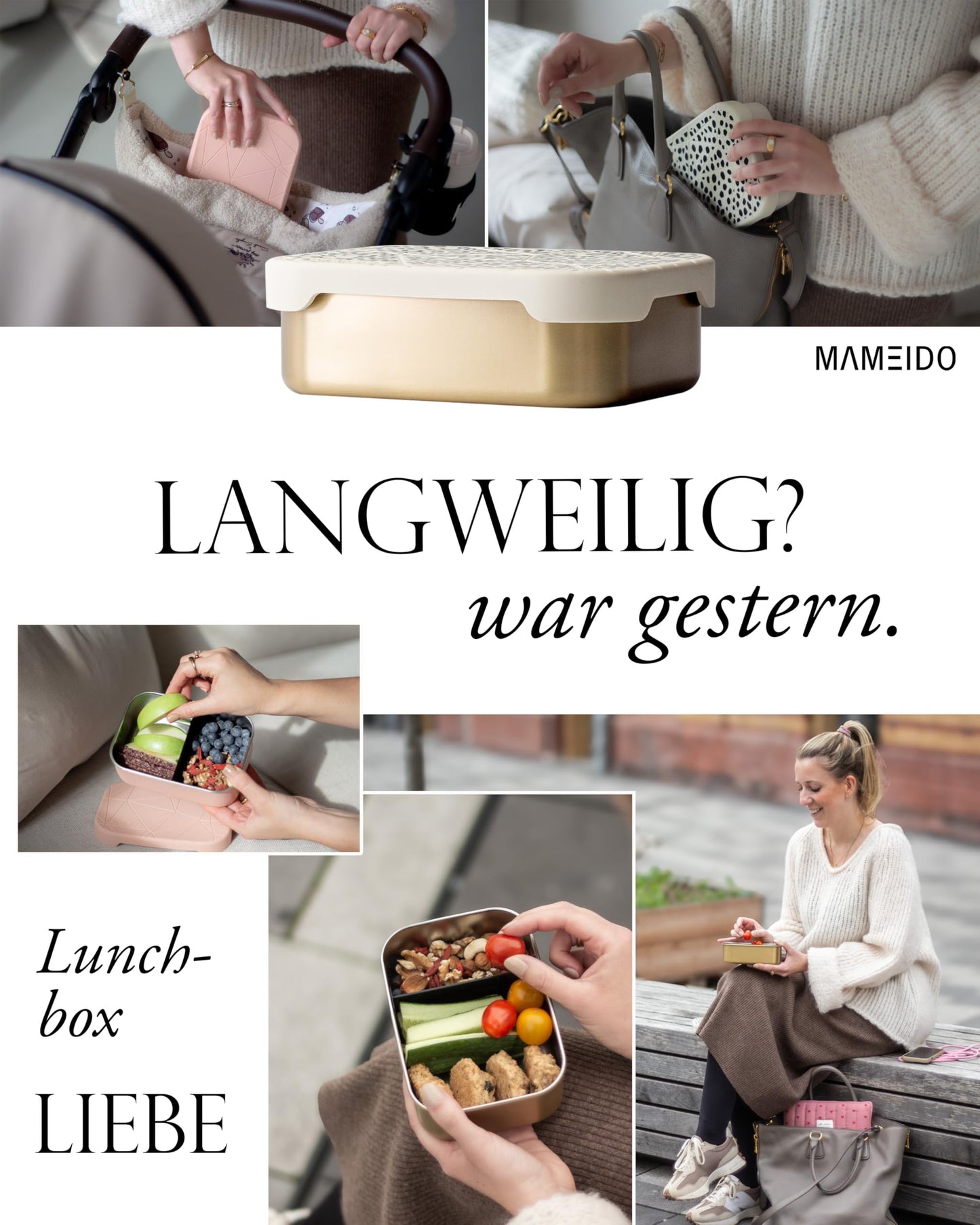 MAMEIDO Stainless Steel Lunch Box 800ml with flexible divider & silicone lid. Ideal for adults and kids, with compartments for snacks. (Cotton Candy, 0.8l)