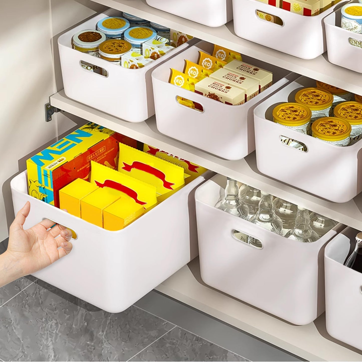 LYLIDIA 10 Piece Storage Box Plastic 30 cm Storage Basket Large White Basket Storage Plastic Box Baskets Plastic Box for Bathroom Kitchen Cabinet Shelf Organizer Boxes