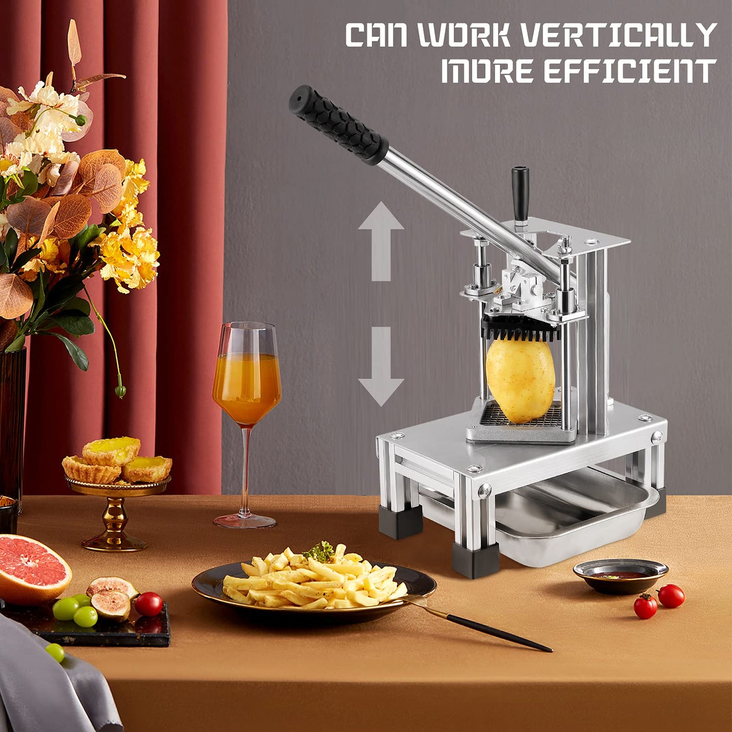 InLoveArts Professional Potato Cutter for potatoes and vegetables, with stainless steel blades in sizes 1/4 inch, 1/2 inch, 3/8 inch, and food plate.