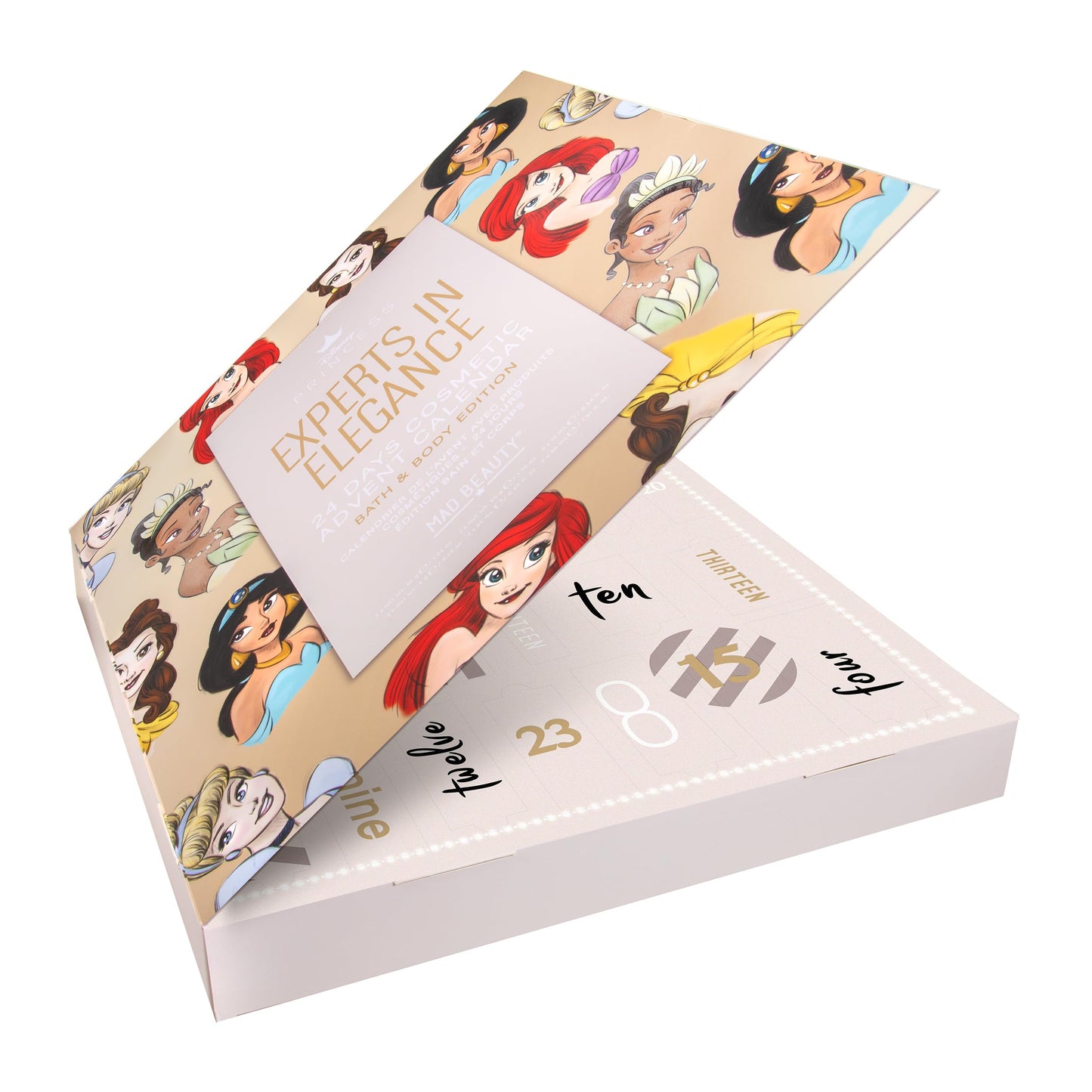 MAD Beauty - Disney Princess Advent Calendar with 24 makeup & beauty products, wellness calendar for women with face mask, body lotion, hair tie - Christmas Beauty Calendar.