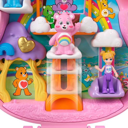 Polly Pocket x Care Bears dolls & playset with toy car and themed accessories, travel-friendly toy, Partnership Case, JCC14.