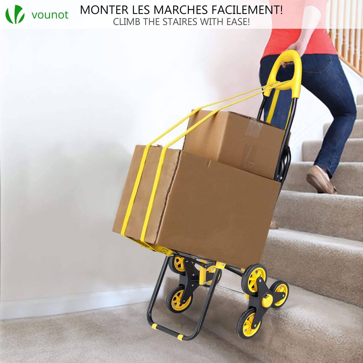 VOUNOT Shopping cart stair climber with cooler compartment and folding seat, foldable shopping trolley with 3 wheels, 40 L.