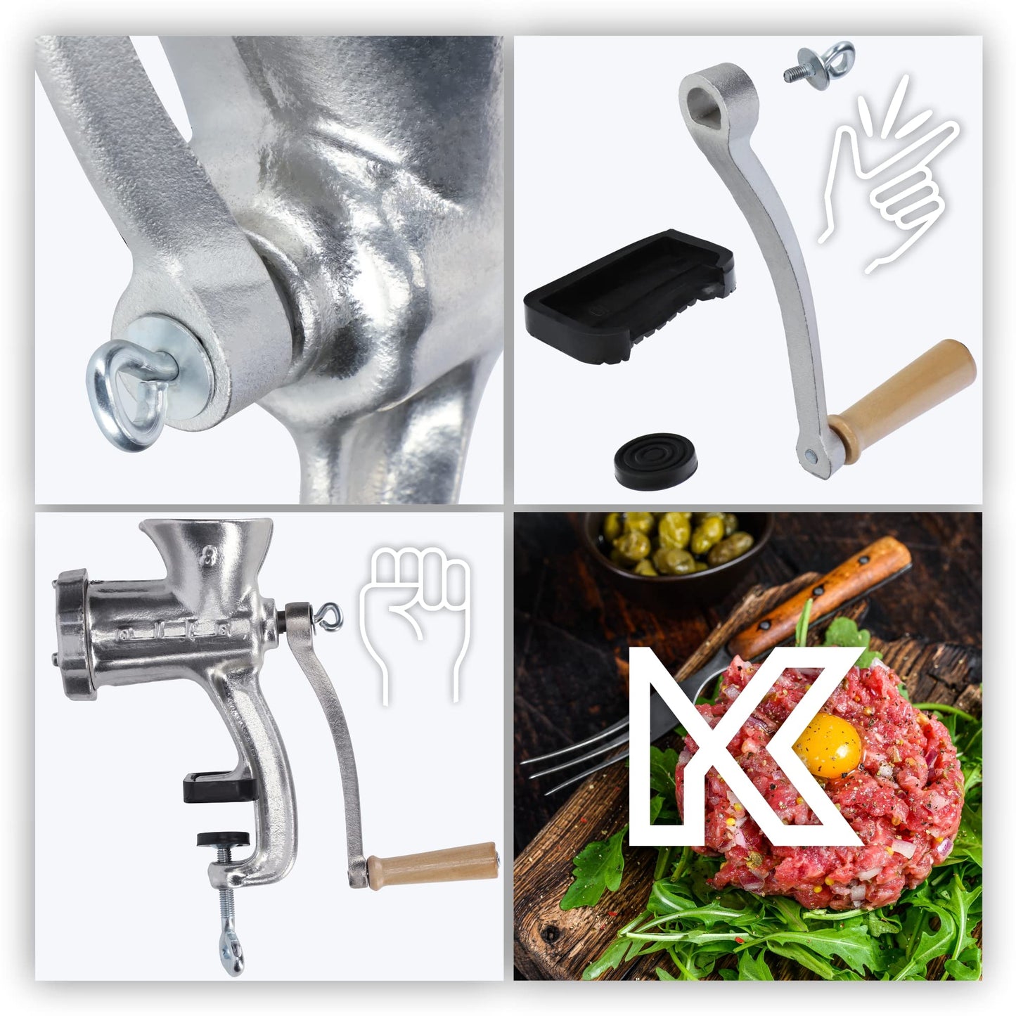 KADAX cast iron meat grinder, 6 sizes, manual meat machine with table clamp, vintage meat grinder, galvanized grinding machine, meat grinder (size 10)