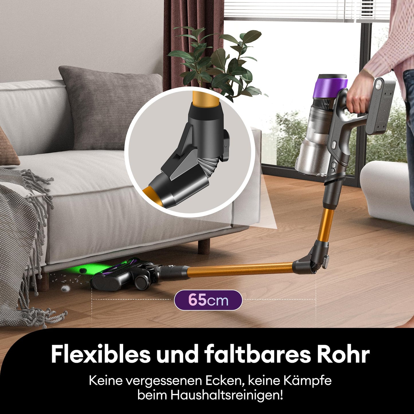 Ultenic Wireless Vacuum 55000Pa 60Min, Self-standing with Anti-Tangle Floor Brush, Green Eye Technology, LED Display, Quiet Battery Handheld Vacuum for Hard Floors & Carpets, Purple.