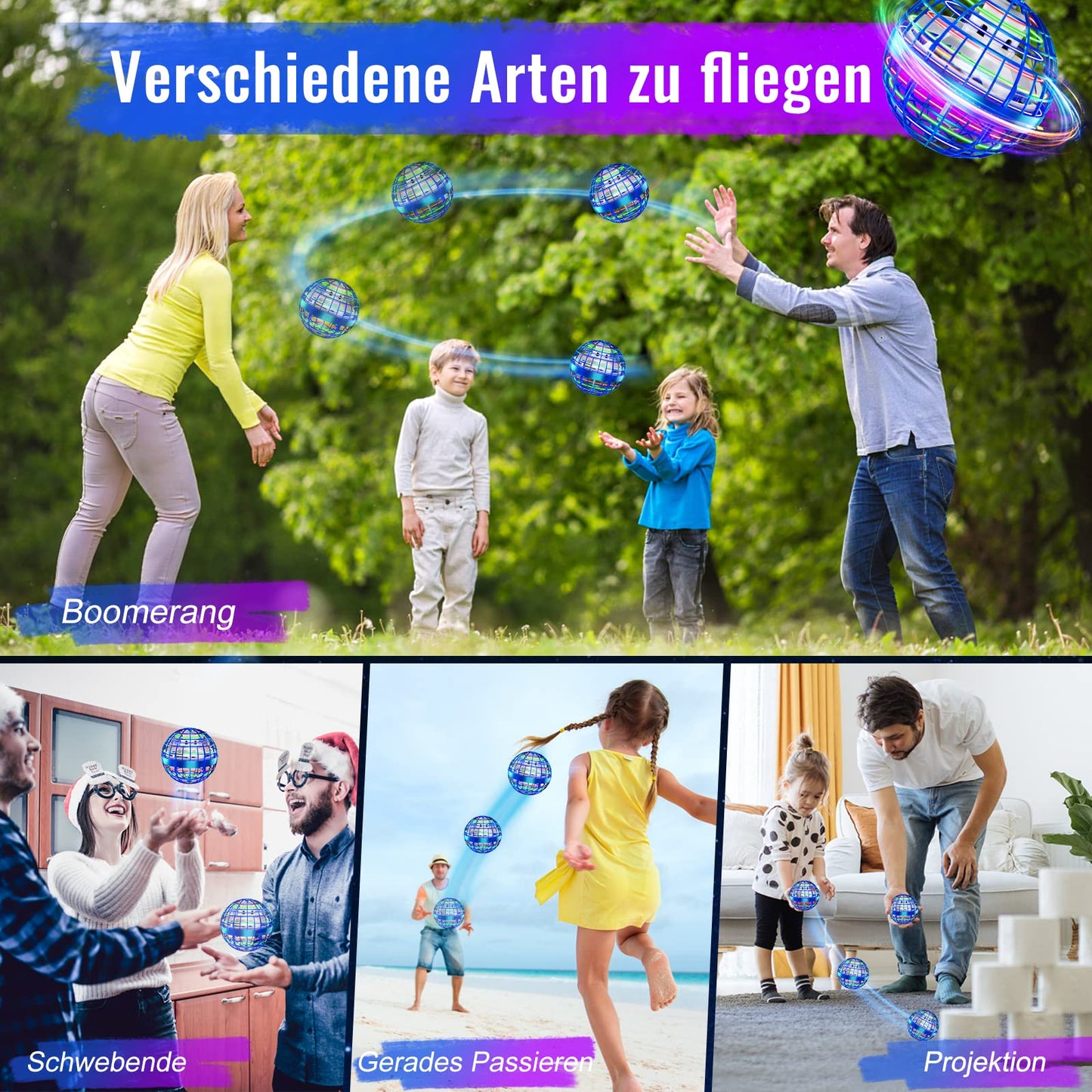 Small Flying Ball, orbi Boomerang Ball, kids toy for ages 6 and up with LED light, Hand Controlled Hover Ball gifts for boys and girls aged 6-12.