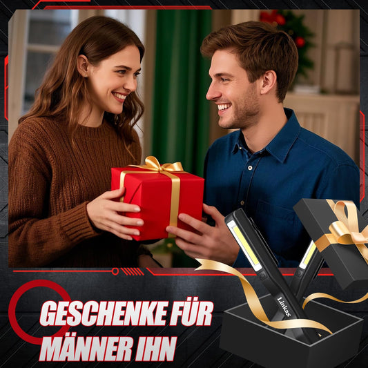 Linkax LED work light workshop lamp 2 pieces, rechargeable LED flashlight, COB hand lamp with magnetic clip for car repair emergency garage tools workshop accessories, dad kids men gift