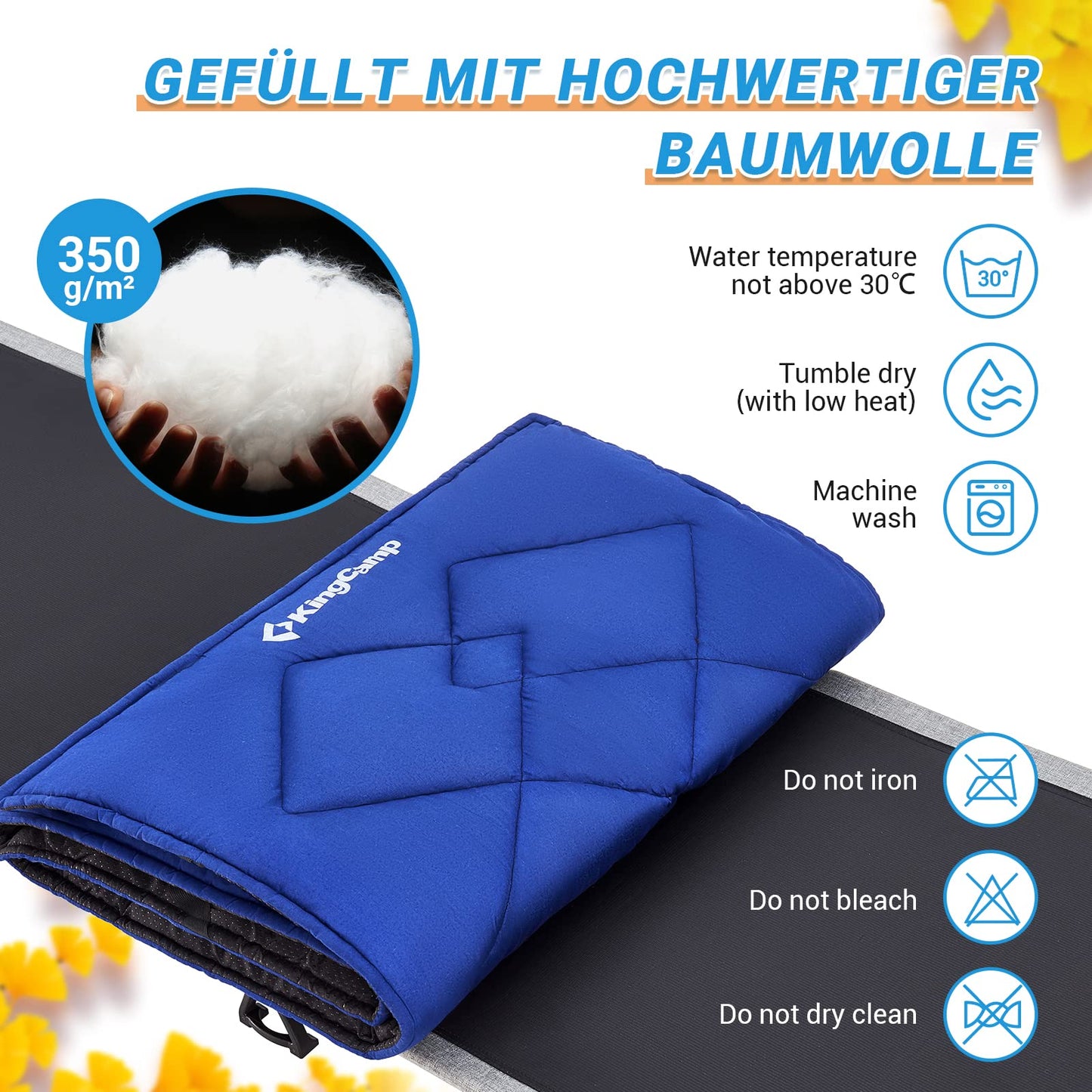 KingCamp Field Bed Pad 100% Cotton Sleeping Mat Travel Blanket for Camping Bed Cot Garden Lounger Sun Lounger 203 × 76 cm.